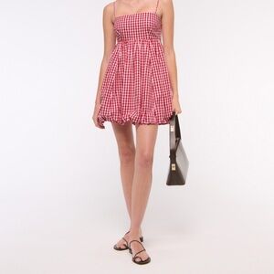 Abercrombie & Fitch Red and White Ruched Smocked Sundress